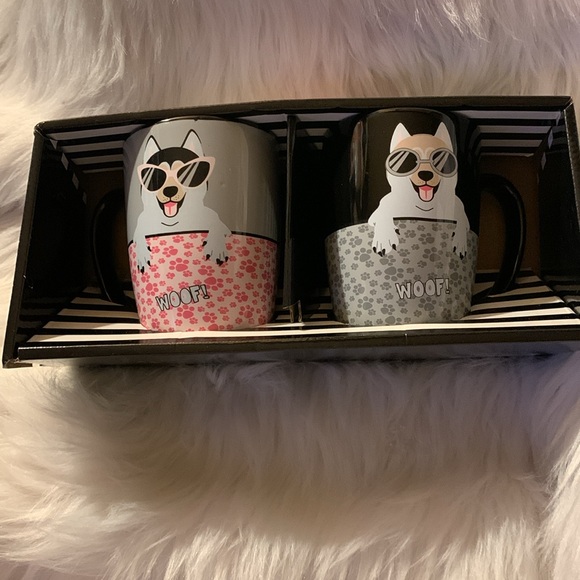 SIP OF ART Pounce & Fetch Furry Friends Ceramic Dog Mugs Set Pink Gray Gift Box - Picture 7 of 9